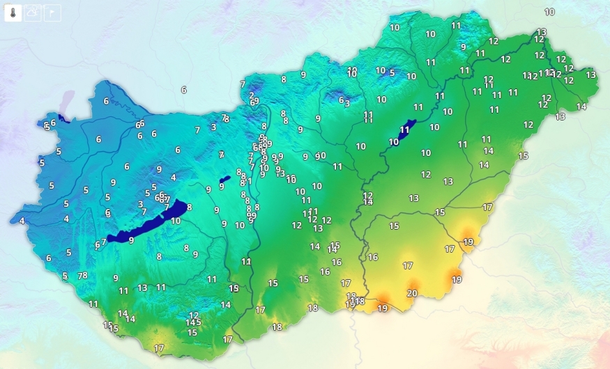 Délkeleten még 20, nyugaton van ahol már csak 4 fok...