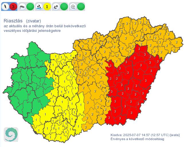 HARMADFOKÚ, PIROS zivatar riasztást adott ki a meteorológiai szolgálat az Alföld több járására!!