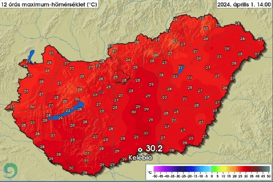 Hétfőn délután 30,2 fokot mértek Kelebián!